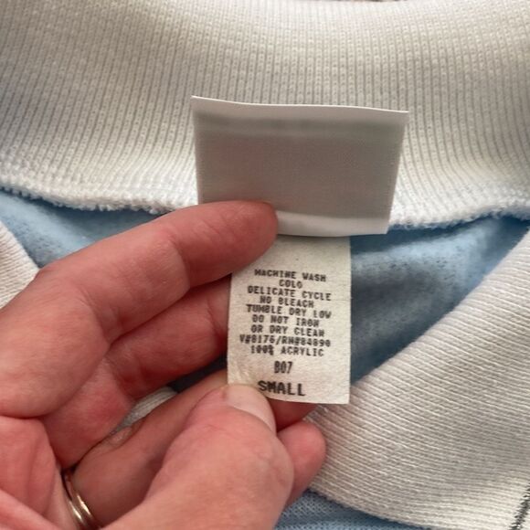 Vintage 80s 90s Haband For Her Collared Floral Blue Sweatshirt Small - Picture 9 of 11